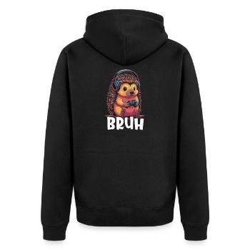 Gamer Igel mit Kopfhörern - Unisex Premium Bio Zip Hoodie - Schwarz - Hinten - Nico (187cm)