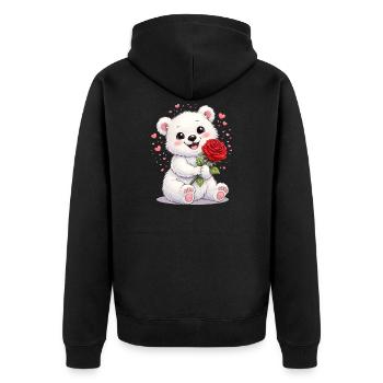 Ours mignon avec une rose – Motif de la Saint-Valentin - Veste à capuche bio Premium Unisexe - noir - Dos - Nico (187cm)