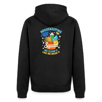 Lustiges Putzen Design - Unisex Premium Bio Zip Hoodie - Schwarz - Hinten - Nico (187cm)