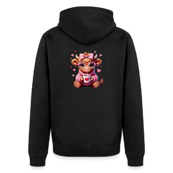 Süßes Liebes Kaffee Kälbchen Mit Herz - Unisex Premium Bio Zip Hoodie - Schwarz - Hinten - Nico (187cm)