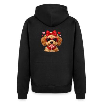 Süßer Liebeshund Mit Herzbrille Und Lolli - Unisex Premium Bio Zip Hoodie - Schwarz - Hinten - Nico (187cm)