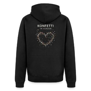 Konfetti im Herzen – Minimalistisches Statement - Unisex Premium Bio Zip Hoodie - Schwarz - Hinten - Nico (187cm)