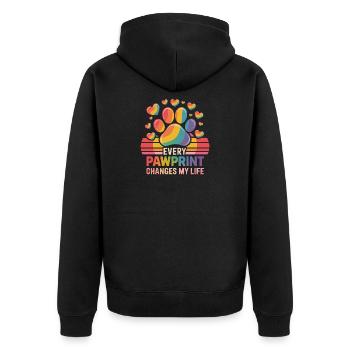  Every Pawprint Changes My Life Regenbogen Pfote - Unisex Premium Bio Zip Hoodie - Schwarz - Hinten - Nico (187cm)