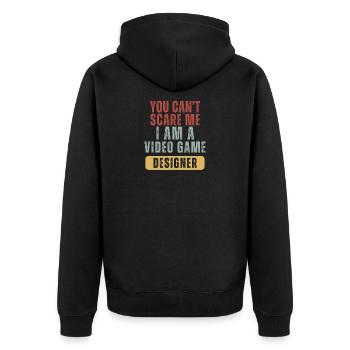Du kannst mir keine Angst machen. Ich bin Videospieldesigner. - Unisex Premium Bio Zip Hoodie - Schwarz - Hinten - Nico (187cm)