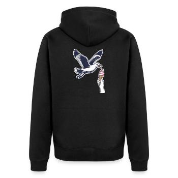 Lustige Möwe Stiehlt Eiscreme - Unisex Premium Bio Zip Hoodie - Schwarz - Hinten - Nico (187cm)