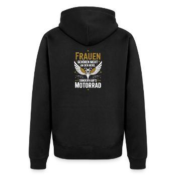  Frauen Gehören Nicht An Den Herd Sondern Aufs - Unisex Premium Bio Zip Hoodie - Schwarz - Hinten - Nico (187cm)