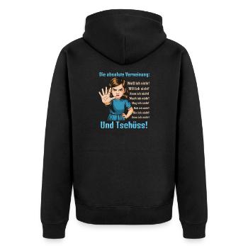 Nein Sagen – Grenzen Setzen - Unisex Premium Bio Zip Hoodie - Schwarz - Hinten - Nico (187cm)