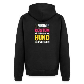 Kostüm Hund gefressen – Shirt für Faschingsmuffel - Unisex Premium Bio Zip Hoodie - Schwarz - Hinten - Nico (187cm)