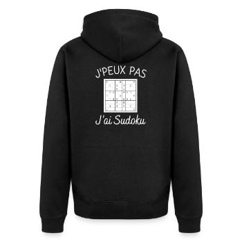 Ich kann nicht, ich habe Sudoku-Humor - Unisex Premium Bio Zip Hoodie - Schwarz - Hinten - Nico (187cm)