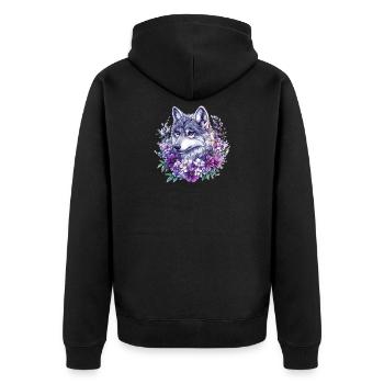 Flower Wolf in Watercolor Frame - Unisex Premium Organic Zip Hoodie - black - Back - Nico (187cm)