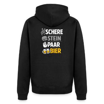 Schere, Stein paar Bier: Freundschaft & Bier - Unisex Premium Bio Zip Hoodie - Schwarz - Hinten - Nico (187cm)