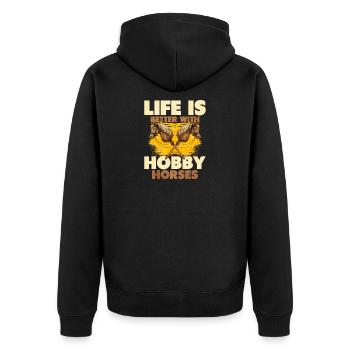 Living better with hobby horses Hobby Horses - Unisex Premium Organic Zip Hoodie - black - Back - Nico (187cm)