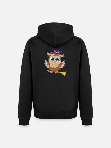 Eule Hexe Besen - Unisex Premium Bio Zip Hoodie - Schwarz