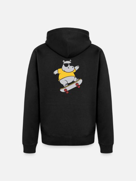 Cool Hippopotamus Skater Skateboard Vector - Unisex Premium Organic Zip Hoodie - black
