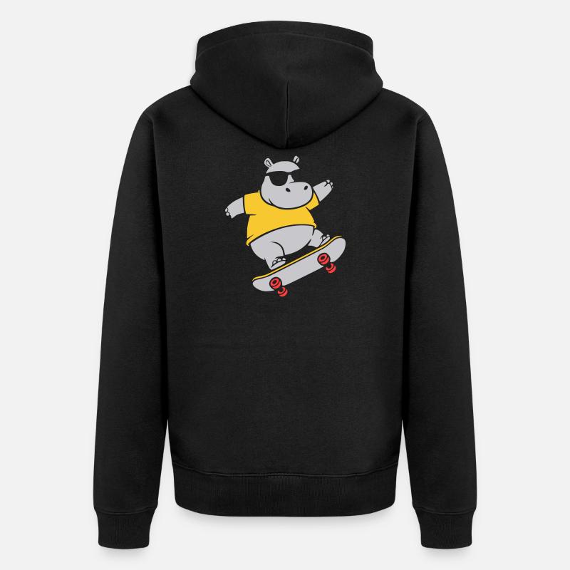 Cooles Nilpferd Skater Skateboard Vektor - Unisex Premium Bio Zip Hoodie - Schwarz