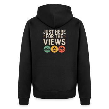 Nur hier für die Aussicht: Draußen - Unisex Premium Bio Zip Hoodie - Schwarz - Hinten - Nico (187cm)