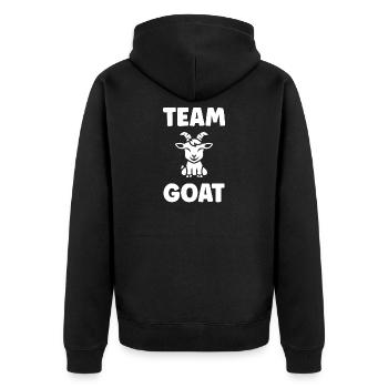 Team Ziegen-Schwarz-Ziegen-Maskottchen - Unisex Premium Bio Zip Hoodie - Schwarz - Hinten - Nico (187cm)