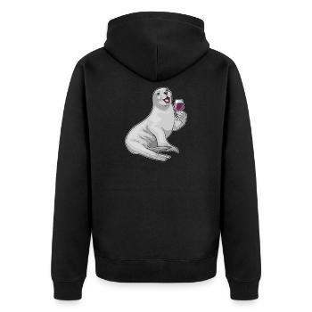 Seehund Rotwein - Unisex Premium Bio Zip Hoodie - Schwarz - Hinten - Nico (187cm)