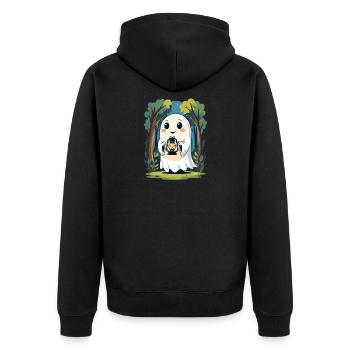 Laternengeist im nächtlichen Wald - Unisex Premium Bio Zip Hoodie - Schwarz - Hinten - Nico (187cm)