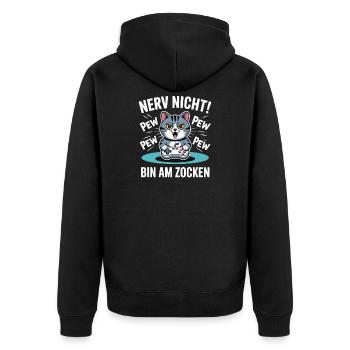 Nerve Not I'm Gambling Gamer Cat Design - Unisex Premium Organic Zip Hoodie - black - Back - Nico (187cm)