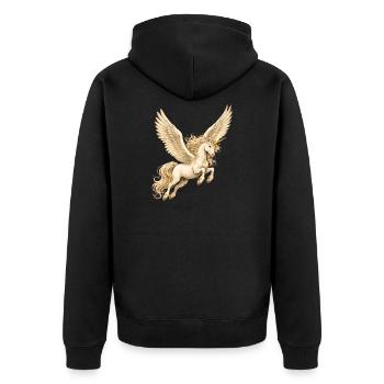 Geflügeltes Einhorn – Magisches Fantasy Motiv  - Unisex Premium Bio Zip Hoodie - Schwarz - Hinten - Nico (187cm)