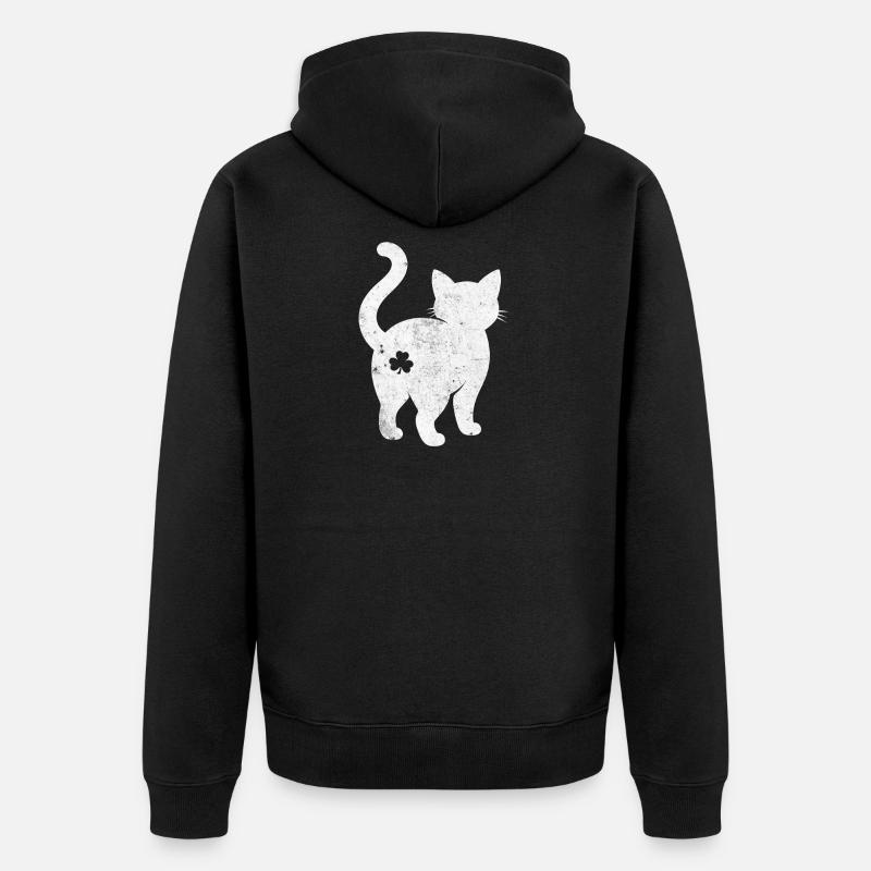 Silhouette de chat avec trèfle - Veste à capuche bio Premium Unisexe - noir