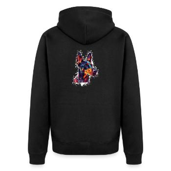 Farbiger Hund Kopf  - Unisex Premium Bio Zip Hoodie - Schwarz - Hinten - Nico (187cm)