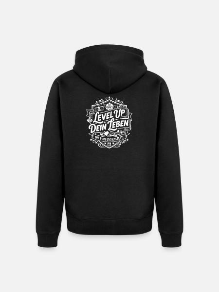 Level Up Your Life 8-Bit Cassette - Unisex Premium Organic Zip Hoodie - black