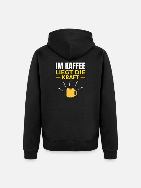 Voima piilee kahvissa - Premium unisex luomu-huppari vetoketjulla - musta