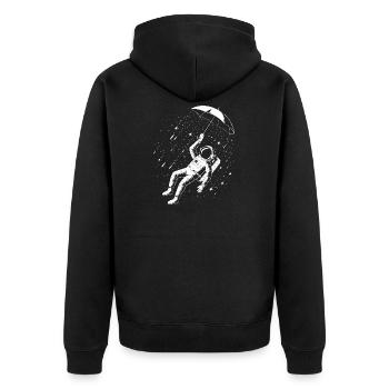 Astronaut Umbrella Space Rain - Unisex Premium Bio Zip Hoodie - Schwarz - Hinten - Nico (187cm)