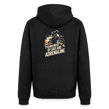 Dirtbiken, angetrieben von Benzin und Adrenalin - Unisex Premium Bio Zip Hoodie - Schwarz - Hinten - Nico (187cm)