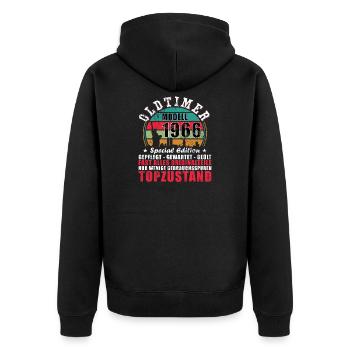 Oldtimer Baujahr 1966 geboren Geburtstag Spruch - Unisex Premium Bio Zip Hoodie - Schwarz - Hinten - Nico (187cm)