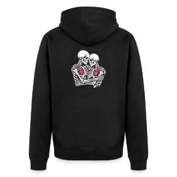 Skelettpaar mit Herzen-Umarmung Valentins Tag - Unisex Premium Bio Zip Hoodie - Schwarz - Hinten - Nico (187cm)