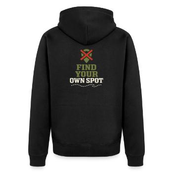Geheimes Angelplatz – Frag Nicht Nach - Unisex Premium Bio Zip Hoodie - Schwarz - Hinten - Nico (187cm)