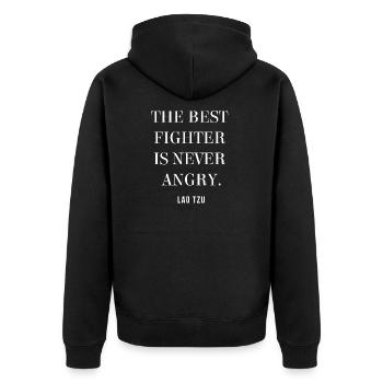 Lao Tzu Wutfreier Krieger - Unisex Premium Bio Zip Hoodie - Schwarz - Hinten - Nico (187cm)