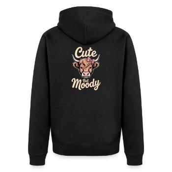 Highland Cattle Sayings Moody Funny Gift - Unisex Premium Organic Zip Hoodie - black - Back - Nico (187cm)