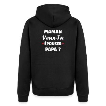 Mama will Papa heiraten? Humorvolles Design - Unisex Premium Bio Zip Hoodie - Schwarz - Hinten - Nico (187cm)