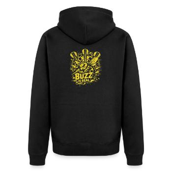 Ally Pally | The Buzz ist Real - Darts Turnier - Unisex Premium Bio Zip Hoodie - Schwarz - Hinten - Nico (187cm)