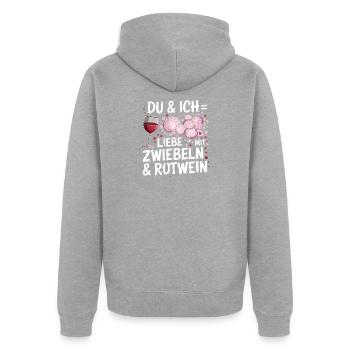 Toi et moi, on aime avec des oignons et du vin rouge pour - Veste à capuche bio Premium Unisexe - gris chiné - Dos - Nico (187cm)