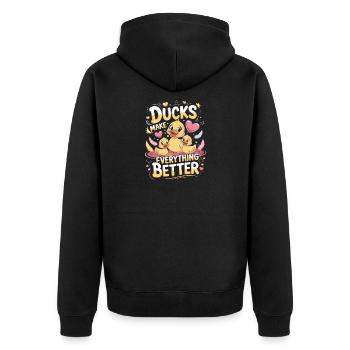  Enten Machen Alles Besser Ducks Make Everything - Unisex Premium Bio Zip Hoodie - Schwarz - Hinten - Nico (187cm)