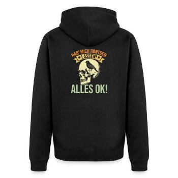 Hab Mich Röntgen Lassen Alles Ok Lustiges Spruch - Unisex Premium Bio Zip Hoodie - Schwarz - Hinten - Nico (187cm)