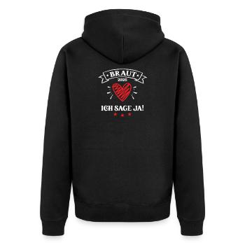Braut 2026 ICH SAGE JA Verlobung Ehe Heiratsantrag - Unisex Premium Bio Zip Hoodie - Schwarz - Hinten - Nico (187cm)