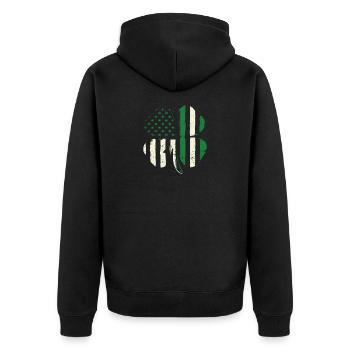 US American Shamrock Flag St Patrick's - Unisex Premium Organic Zip Hoodie - black - Back - Nico (187cm)