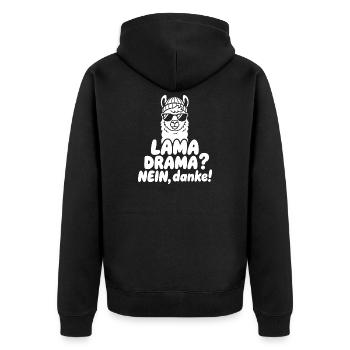Lama Drama Nein Danke - Unisex Premium Bio Zip Hoodie - Schwarz - Hinten - Nico (187cm)