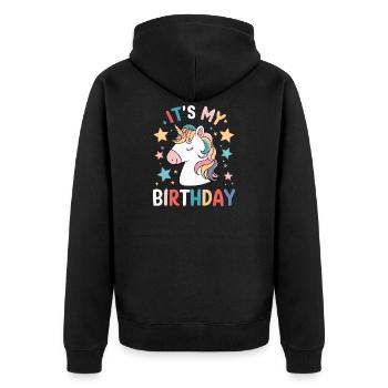 Es ist meine Geburtstags-süße Einhornparty - Unisex Premium Bio Zip Hoodie - Schwarz - Hinten - Nico (187cm)