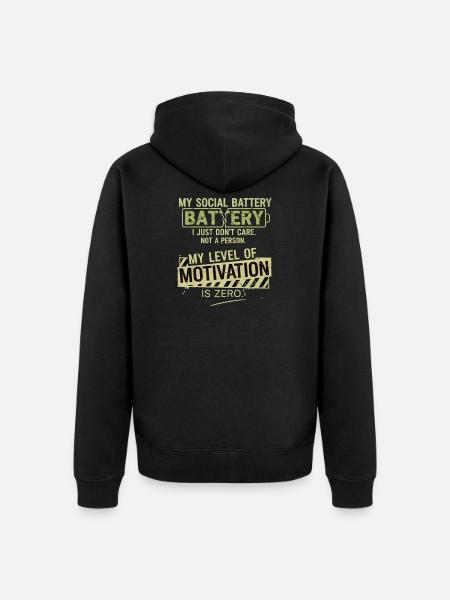 Zero Motivation Social Battery - Unisex Premium Organic Zip Hoodie - black