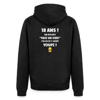 18-jähriges Wunsch-Entlein-T-Shirt - Unisex Premium Bio Zip Hoodie - Schwarz - Hinten - Nico (187cm)