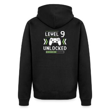 Garçons du 9e anniversaire : niveau 9 débloqué - Veste à capuche bio Premium Unisexe - noir - Dos - Nico (187cm)