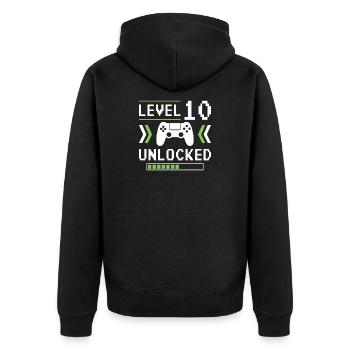 Niveau 10 Débloqué : Jeu vidéo terminé - Veste à capuche bio Premium Unisexe - noir - Dos - Nico (187cm)