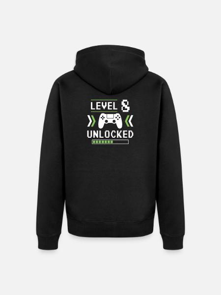 8th Birthday Gamer Level 8 - Unisex Premium Organic Zip Hoodie - black